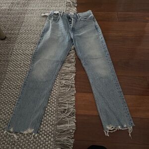 Agolde Light Blue Distressed Straight Leg Jeans